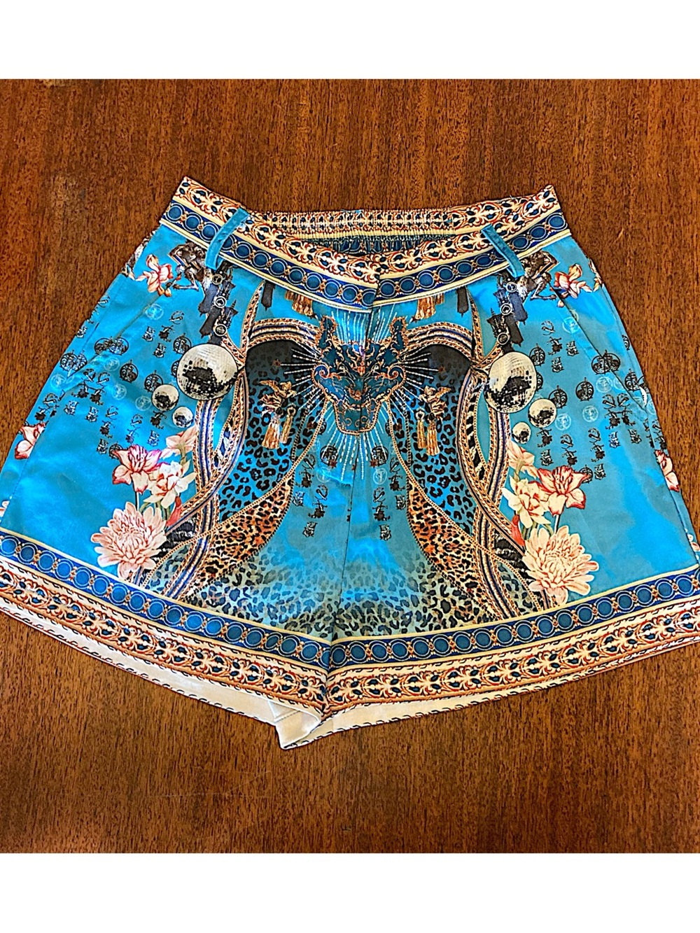 AKIRA Turquoise Print Satin Shorts